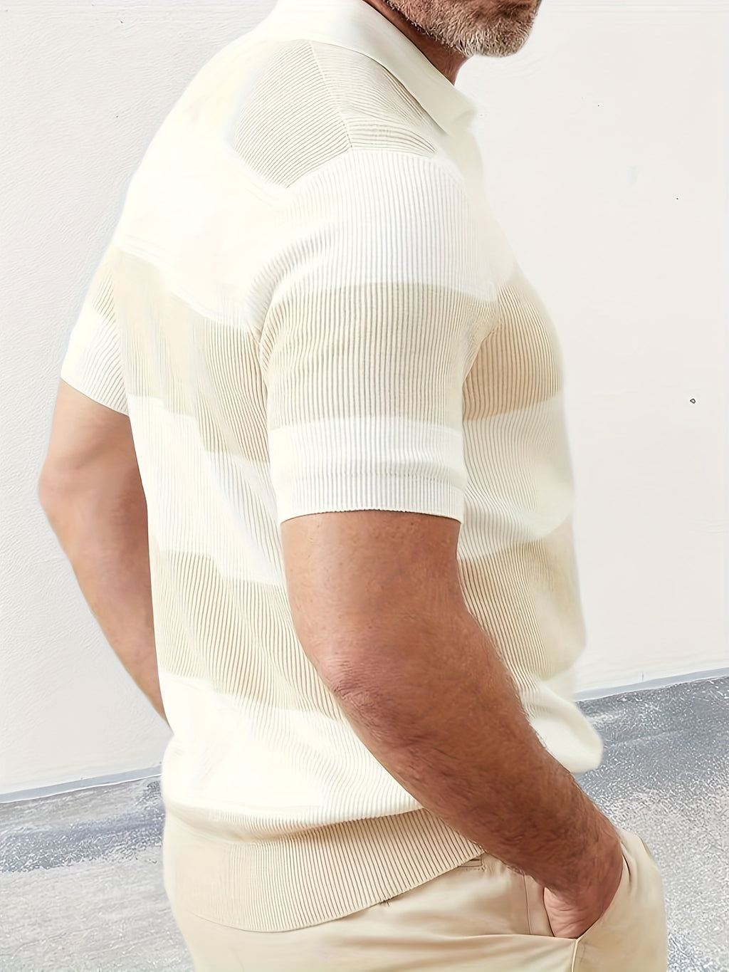 Texhope Men's Summer Lapel Short Sleeve Sweater Slim Fit Color Block Knit Casual Shirt Top